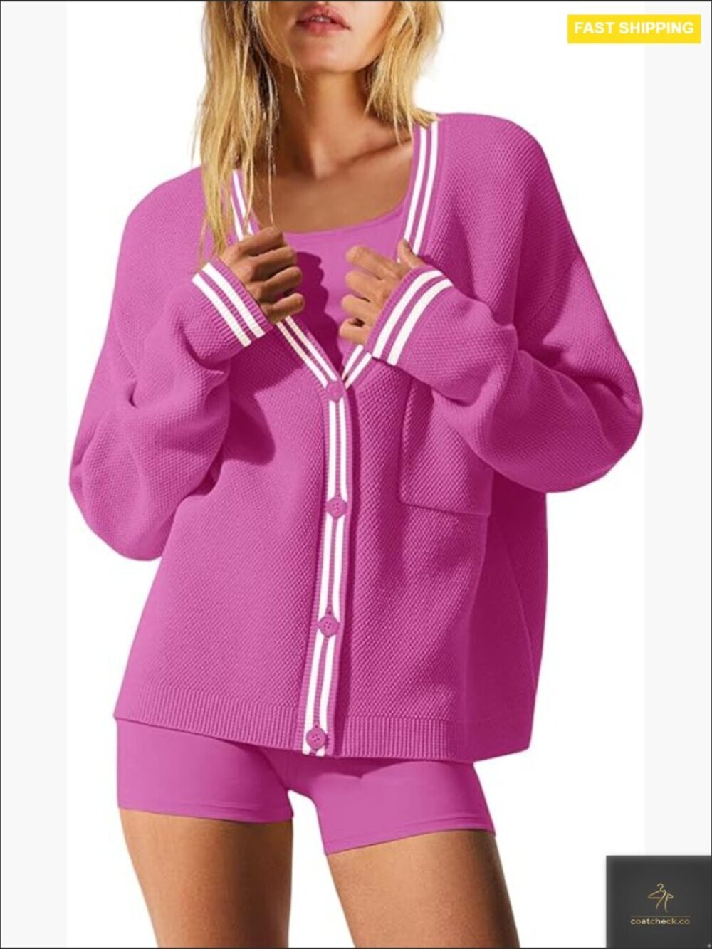 Oversized Cardigan Sweater Button Down Knit Long Sleeve V-Neck Striped Fall Coat